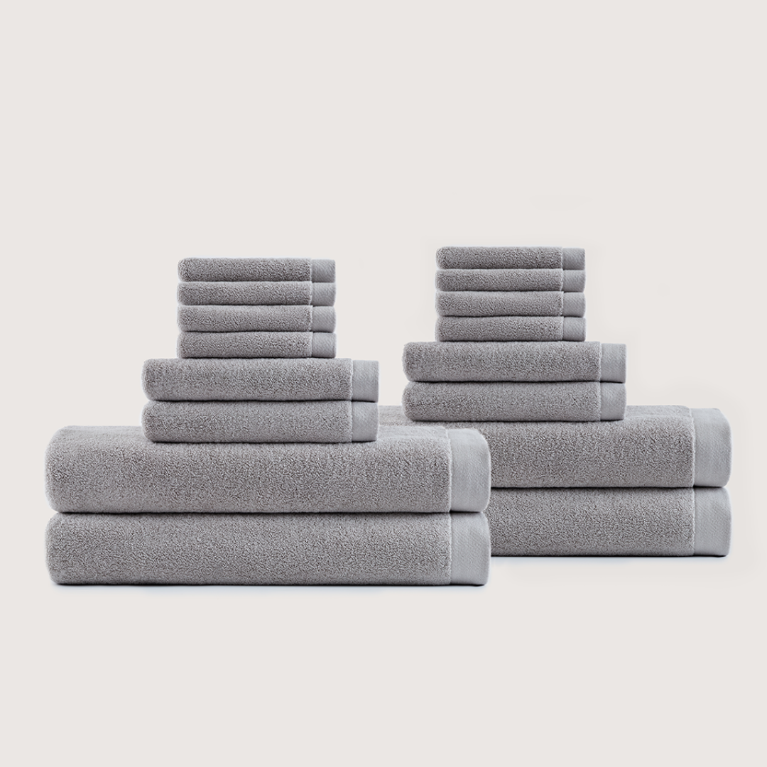 Coffret Bain en Coton Épais – Gris Charbon, 16 pièces