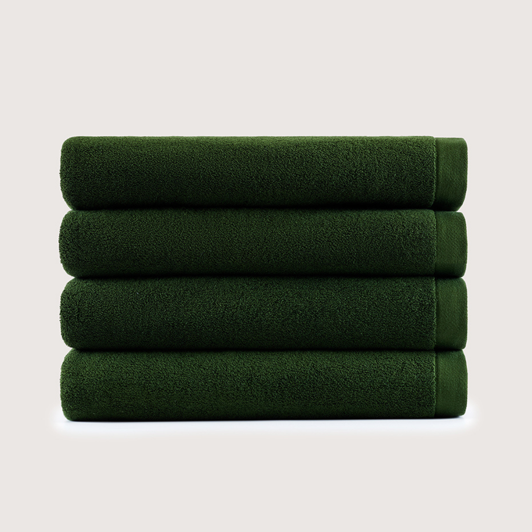Serviettes de bain en coton haut de gamme - Vert Olive, lot de 4 (140×71 cm)
