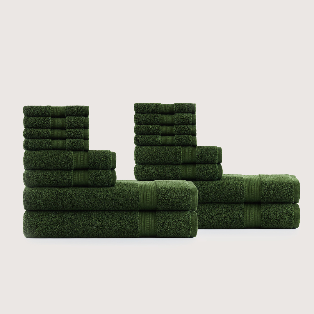 Ensemble de Bain Familial Ultra-Doux – Vert Olive, 16 pièces