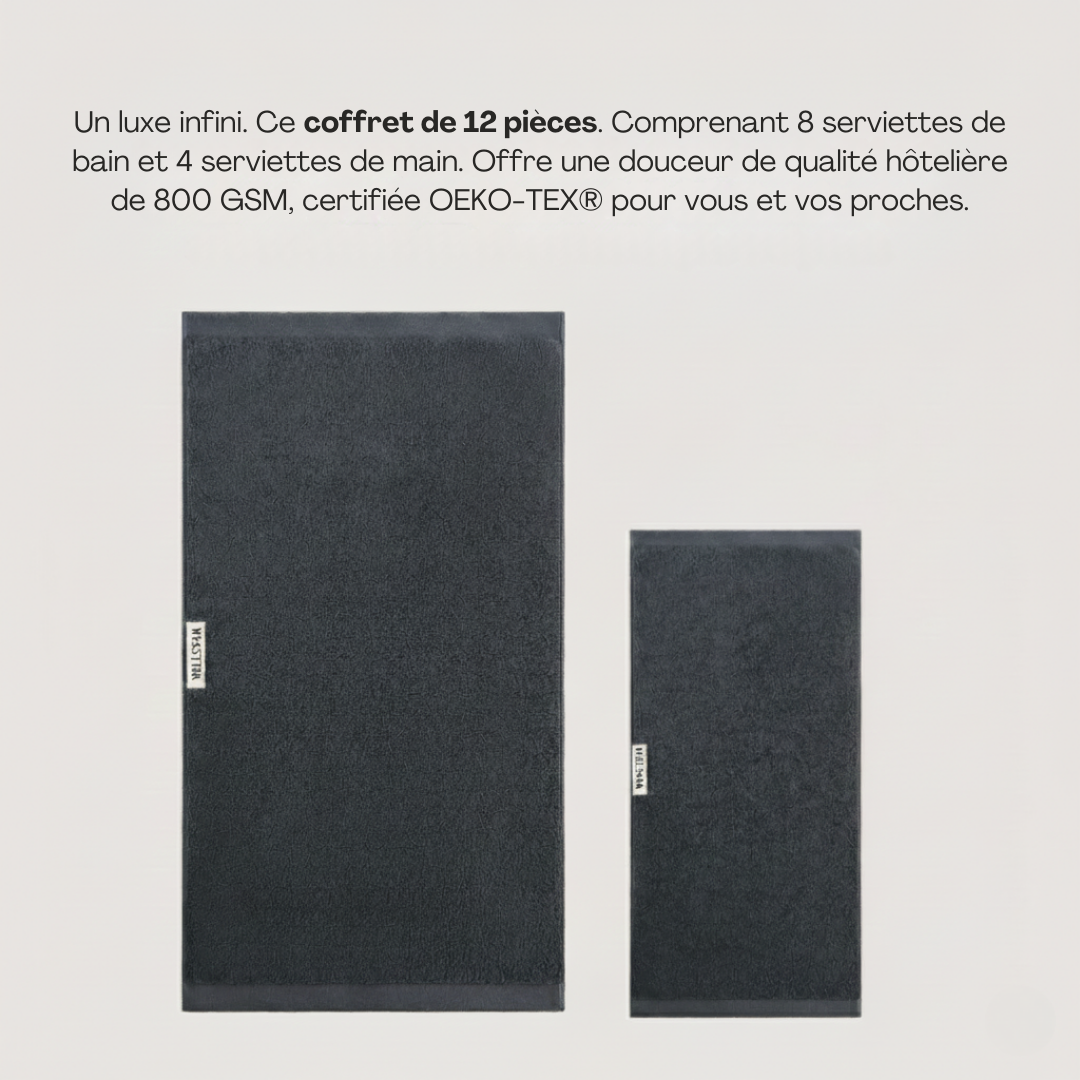Coffret Spa en Coton Épais – Gris Charbon, 12 pièces