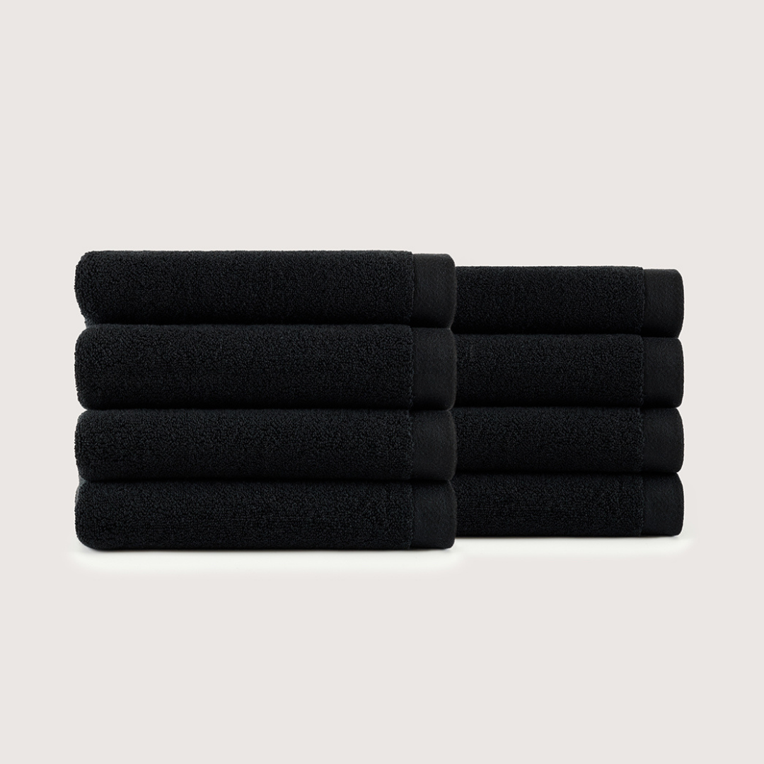 Serviettes de main en coton épais - Noir Minuit, lot de 8 (76 × 36 cm)