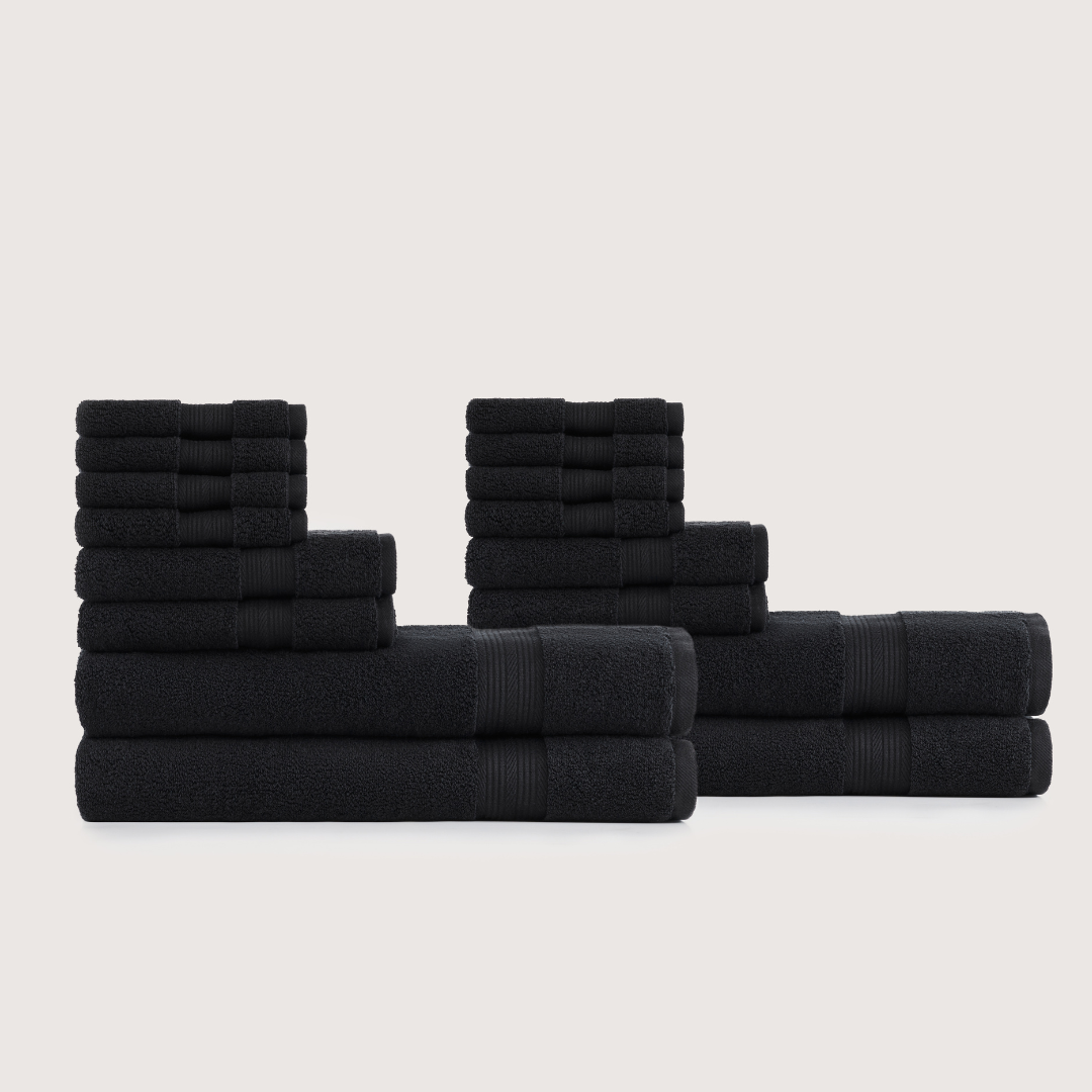 Ensemble de Bain Familial Ultra-Doux – Noir Nuit, 16 pièces