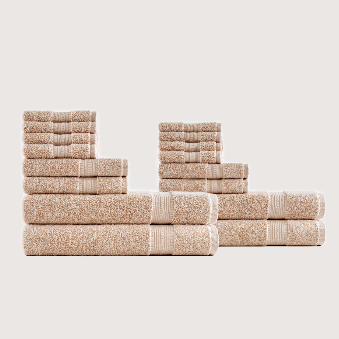 Ensemble de Bain Familial Ultra-Doux – Beige Sable, 16 pièces
