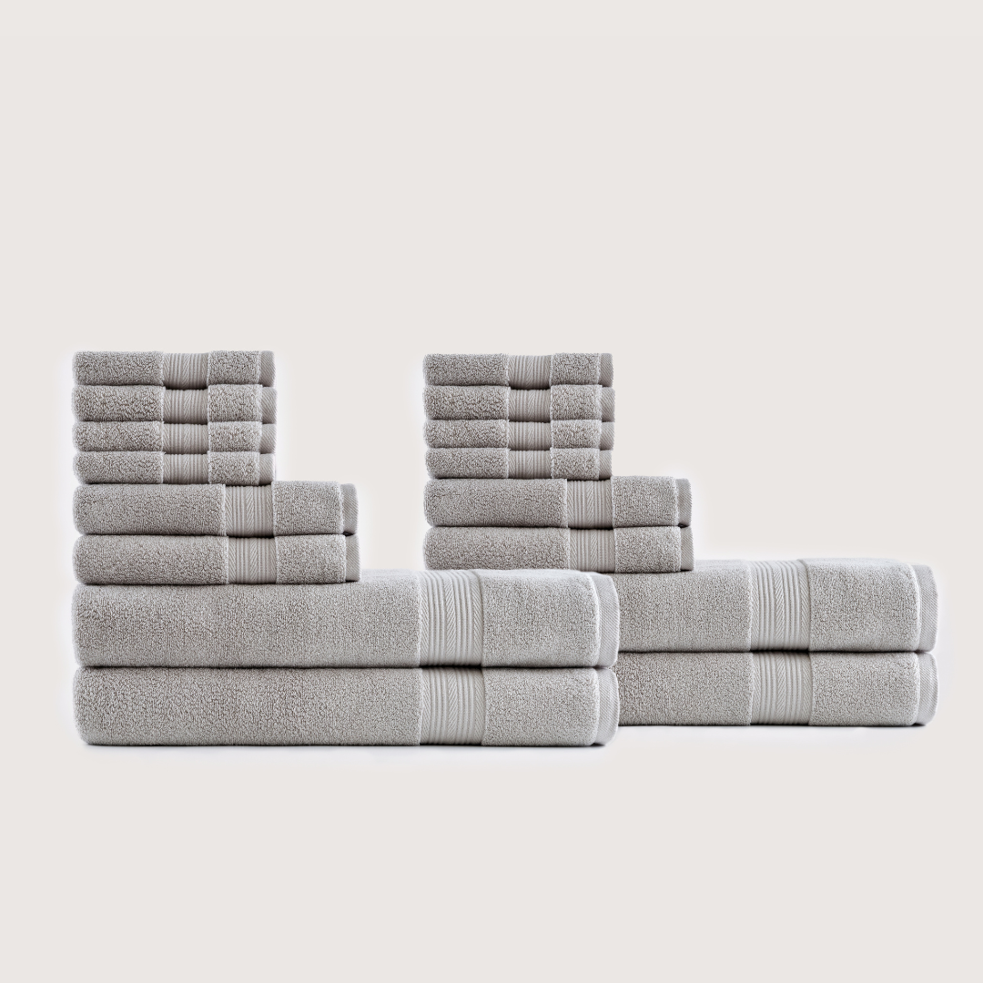 Ensemble de Bain Familial Ultra-Doux – Gris Pierre, 16 pièces