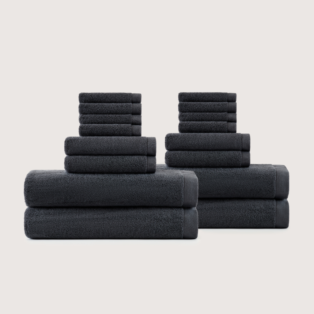 Coffret Bain en Coton Épais – Gris Charbon, 16 pièces